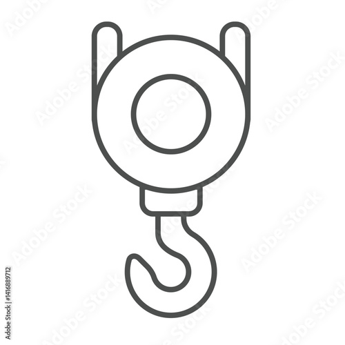 Crane hook thin line icon, marine port concept. Vector graphics. Single reel hook, port cargo uplifting sign on white background, linear style icon for mobile or web design.