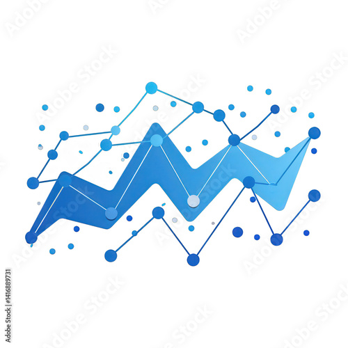 Abstract blue graph with data points and connections illustrating growth and analysis, suitable for business presentations or financial reports , isolated on white or transparent png