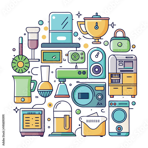 Colorful Collection of Household Appliances