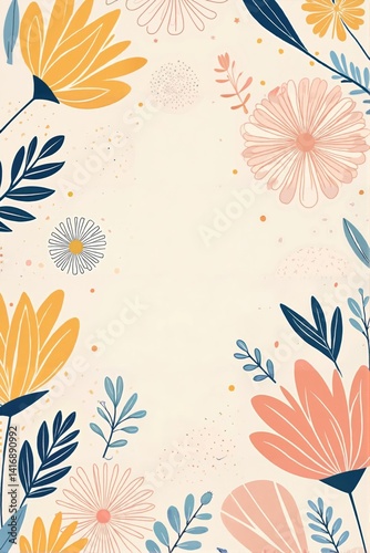 Subtle Botanical Illustration Background in Digital Art: Refined peach and brown blossoms with muted green leaves, an elegant digital art illustration on a clean white background