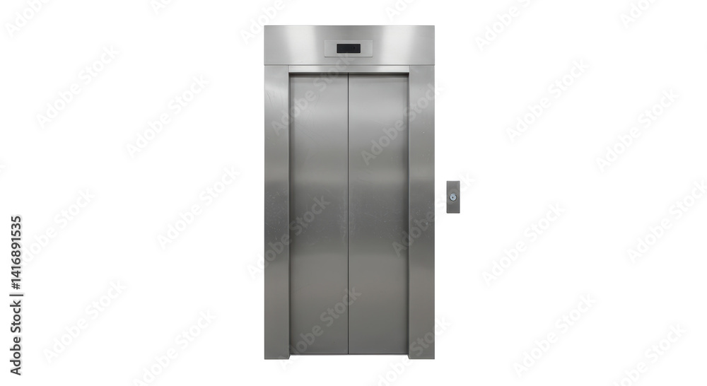 Isolated Metal Elevator with Closed Doors Ready to Ascend Isolated Metal Elevator with Closed Doors Ready to Ascend