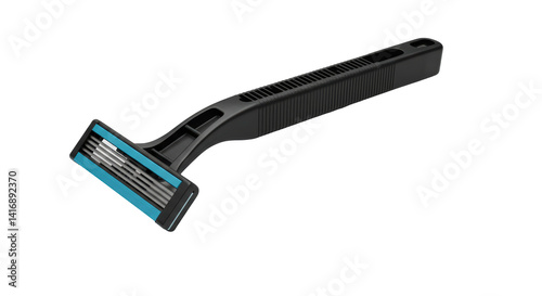 Isolated Black Disposable Razor with Blue Blade for Shaving