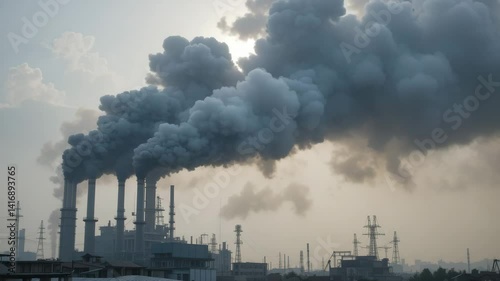 Industrial Smokestacks Polluting the Air