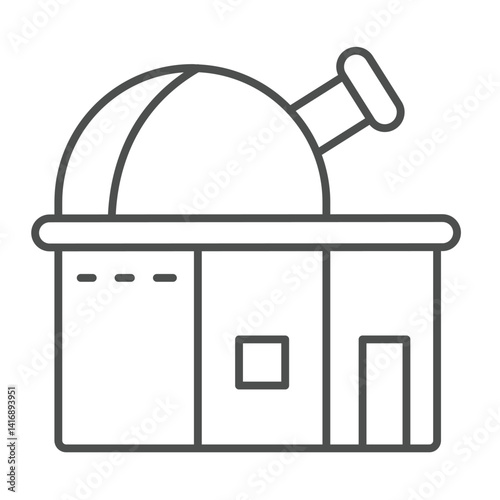 Exploration station with telescope thin line icon, cosmos concept. Vector graphics. Space research building sign on white background, linear style icon for mobile or web design.