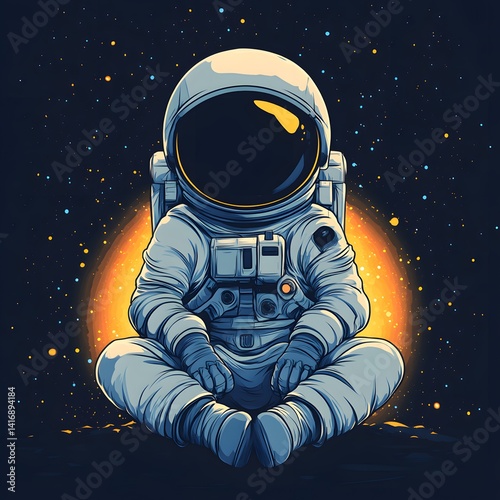 Astronaut Experiencing Weightless Motion Inside Bright Galactic Nebula photo