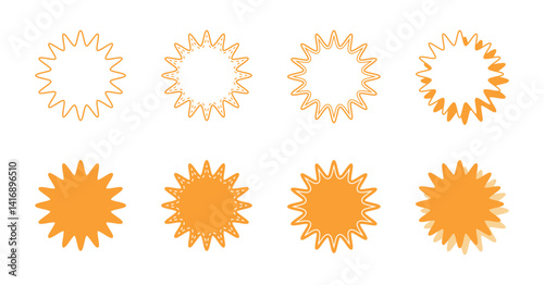 シンプルな丸みのあるギザギザした形 吹き出し セット