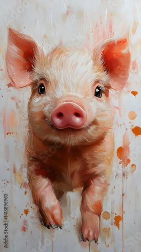 Baby Piglet Relaxing Quietly In Pile Of Autumn Leaves photo