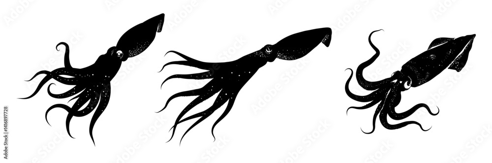 set of squid silhouettes – vector illustration.