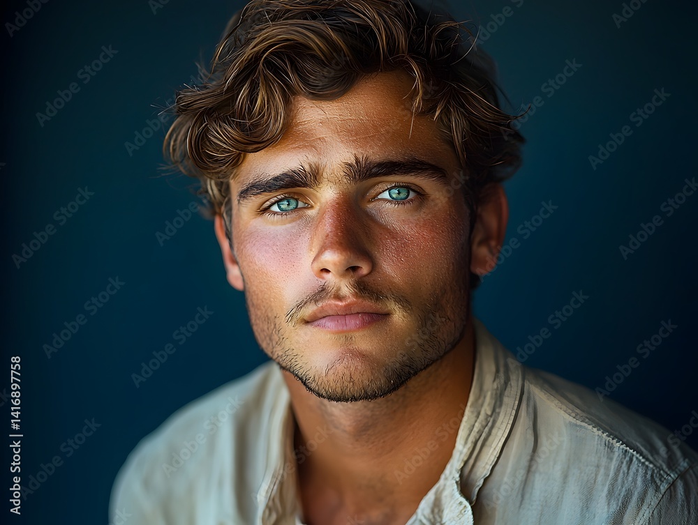 Fototapeta premium Pensive young man in a minimalist portrait