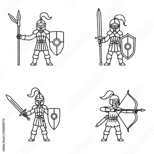 Battle-ready medieval fighters demonstrating combat stances