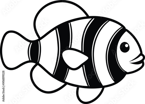 clownfish flat vector illustration and Different expressions of cartoon clownfish swimming in black and white illustration style cartoon clownfish isolated on white illustration of a clownfish 