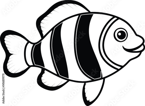clownfish flat vector illustration and Different expressions of cartoon clownfish swimming in black and white illustration style cartoon clownfish isolated on white illustration of a clownfish 