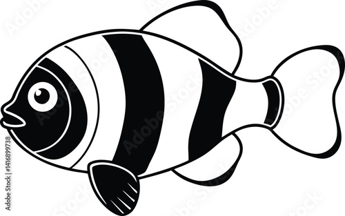 clownfish flat vector illustration and Different expressions of cartoon clownfish swimming in black and white illustration style cartoon clownfish isolated on white illustration of a clownfish 