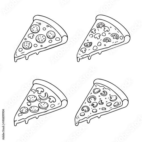 Detailed pizza slice designs featuring high-quality topping arrangements
