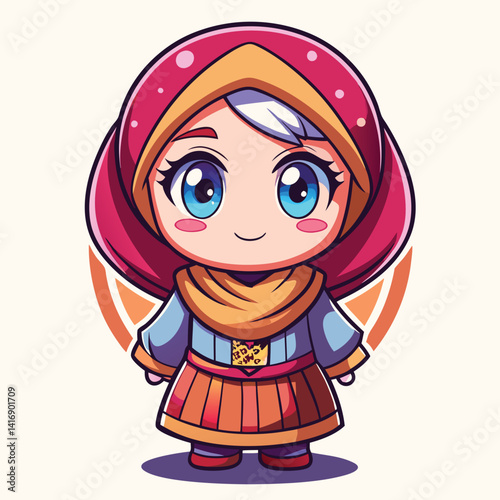 Cute cartoon girl in hijab