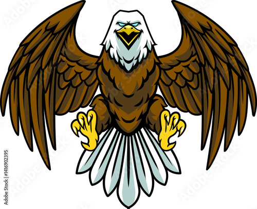 Flying Bald Eagle Front View Vector Cartoon Character Illustration