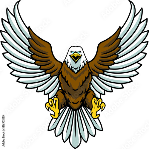 Flying Bald Eagle Front View Vector Cartoon Character Illustration