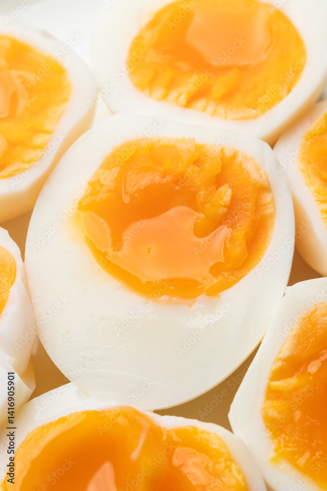 Hard-boiled eggs cut in half. Close up Hard-boiled eggs cut in half. Close up