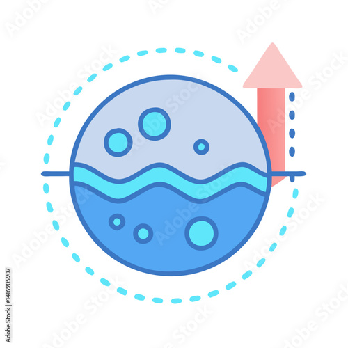 Rising Sea Levels Graphic Illustration with Upward Arrow