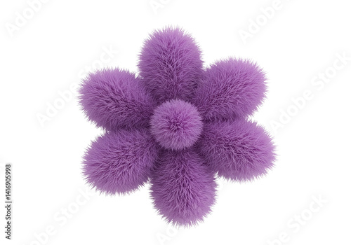 Violet flower shape with fur. 3d design element isolated on white background.