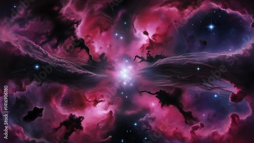 Celestial Bloom Vibrant Pink Nebula Explosion in Deep Space