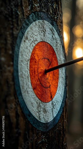 Flawless Arrow Strike Reaching Bullseye On Colorful Target Board photo