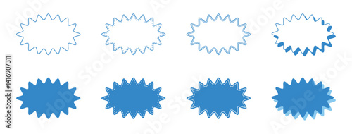 シンプルな細長い丸みのあるギザギザした形 吹き出し セット