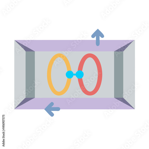 Box containing linked circles, arrows showing compression, tension