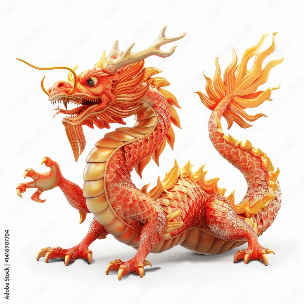 Fierce, orange chinese dragon design. Fierce, orange chinese dragon design.