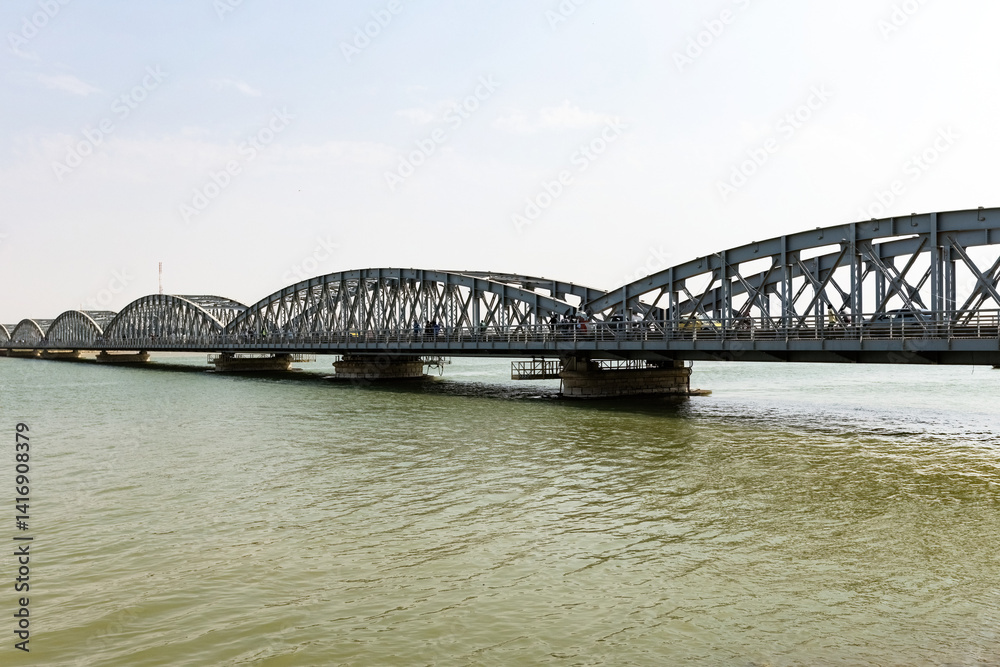 Naklejka premium Faidherbe Bridge road bridge over the Senegal River which links the island of the city of Saint-Louis with mainland in Senegal