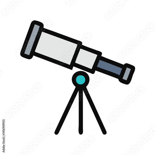 Cartoon telescope on a tripod for star gazing