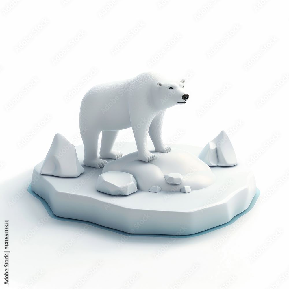 Fototapeta premium Polar bear stands vigil on a small ice floe.