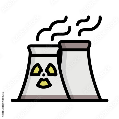 Nuclear Plant Cartoon Icon on Black Background Graphic