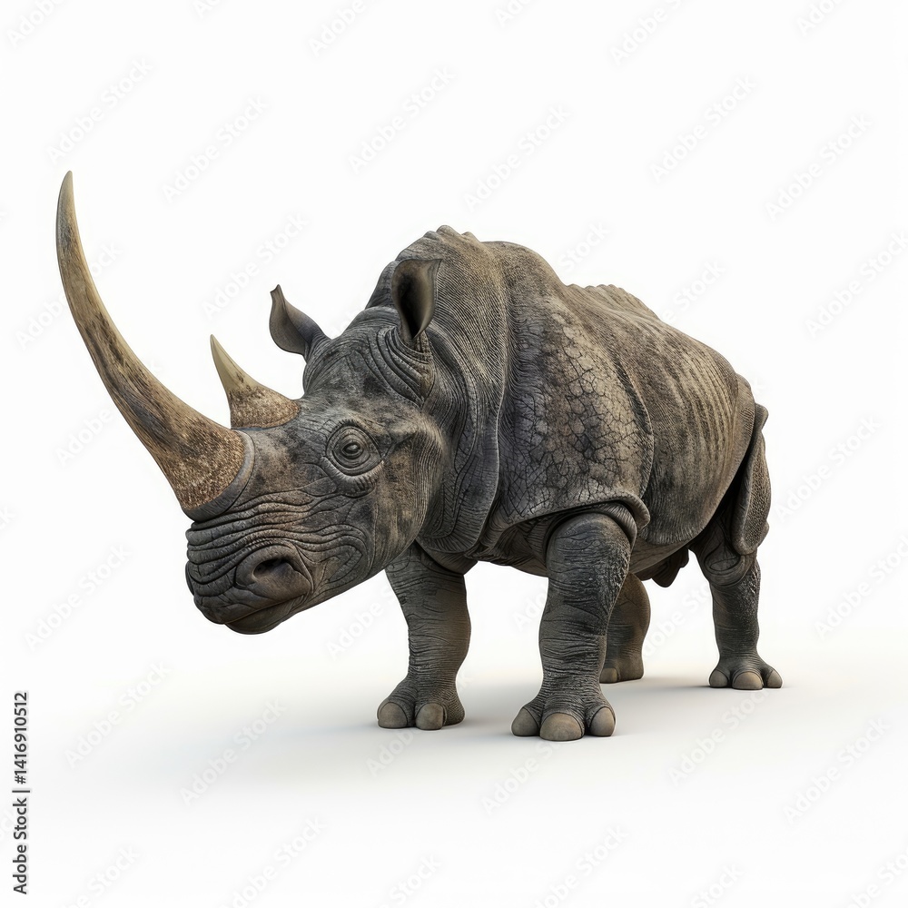 Fototapeta premium Massive rhinoceros stands on a white background.