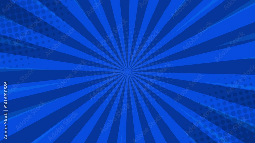Comic book background pop art strip radial animation backdrop blue background video
