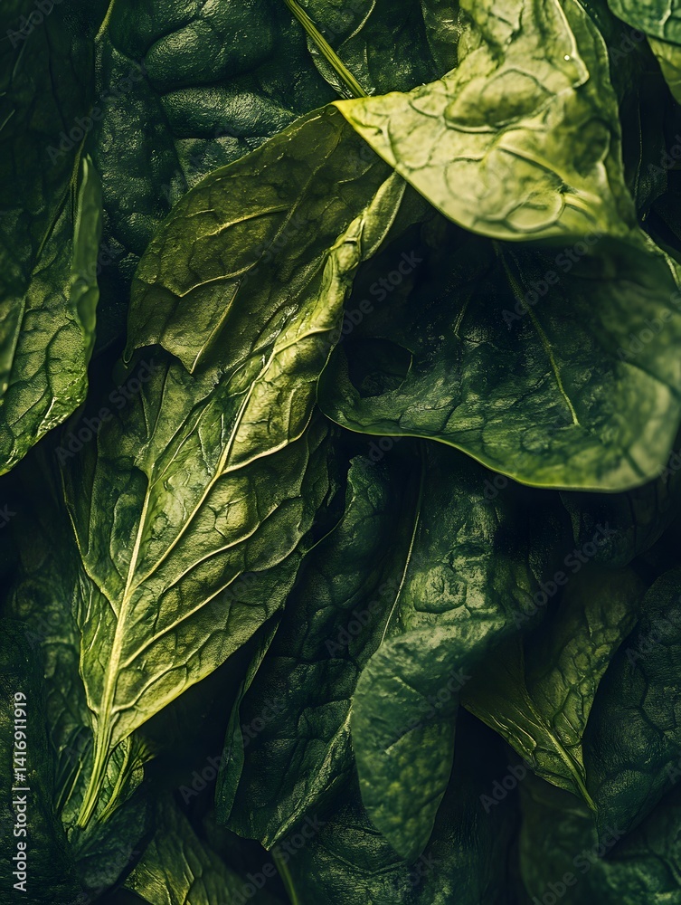Fototapeta premium Fresh Organic Spinach Leaves: Healthy Green Vegetable Texture for Nutritious Recipes