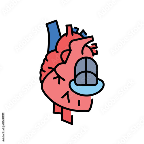 heart implant color flat icon for digital and print projects.