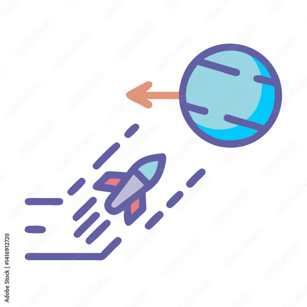Rocket leaving orbit from planet vector illustration Rocket leaving orbit from planet vector illustration
