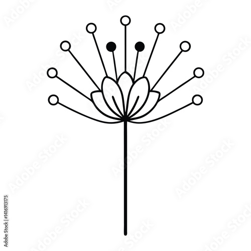 Pincushion flower line art vector on white background 
