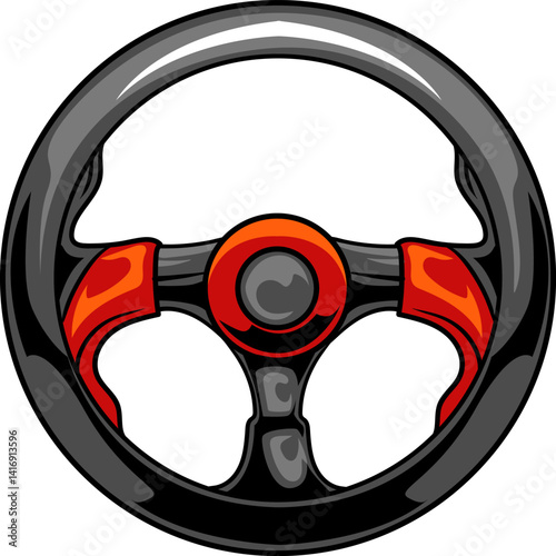 game steering wheel on an isolated background in black and red colors. white background