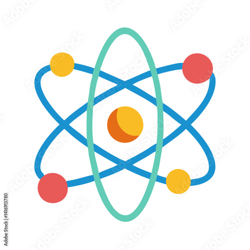 Atom model graphic design element on black background