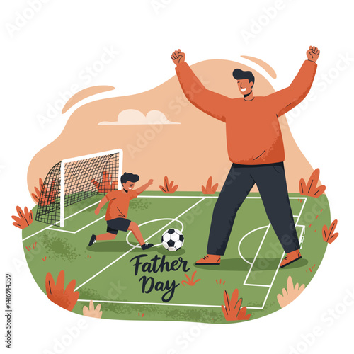 Father and daughter celebrating Father Day with pancakes in a playful flat design vector illustration