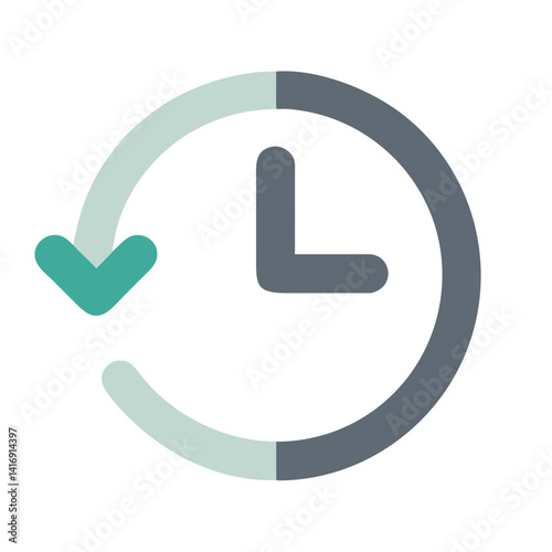 History icon, time rewind, backward arrows with clock hand