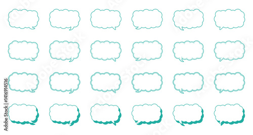 シンプルな細長い雲形 吹き出し セット
