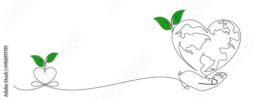 earth day line art style.globe with plants illustration vector 9