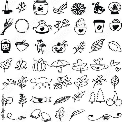 Different Icon Illustration Bundle – Unique Hand-Drawn Icons Collection, Diverse Elements Set for Creative Projects, Posters, Web Design, Stickers, Crafts, Presentations, and Digital Artwork