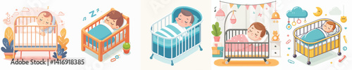 Vector of a baby sleeping in a crib.