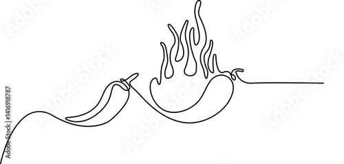 Simple vegetable silhouette. Hand drawn chili pepper outline. Vector illustration Chili pepper in continuous line art drawing style. Hot spice chilli black linear sketch isolated on white background. 