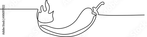 Simple vegetable silhouette. Hand drawn chili pepper outline. Vector illustration Chili pepper in continuous line art drawing style. Hot spice chilli black linear sketch isolated on white background. 