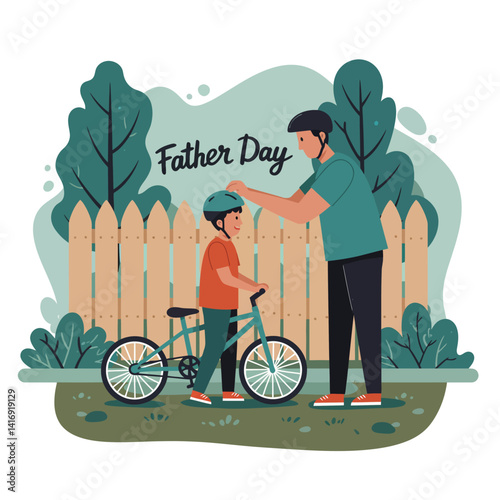 Father and son carving pumpkins together in flat style Halloween celebration with autumn mood vector illustration